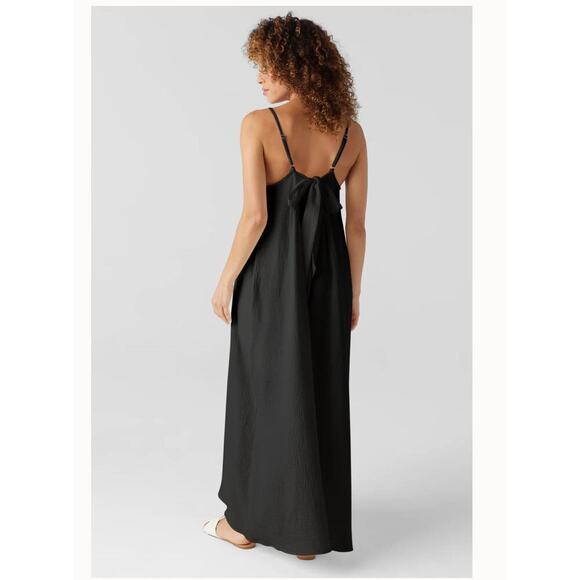 Sol Angeles Long Gauzy Maxi Dress Black M/L Swim Cover Tieback $128 NWT Flowy - Picture 2 of 13